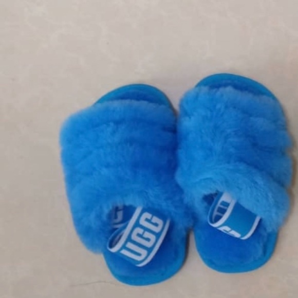 neon blue ugg slides
